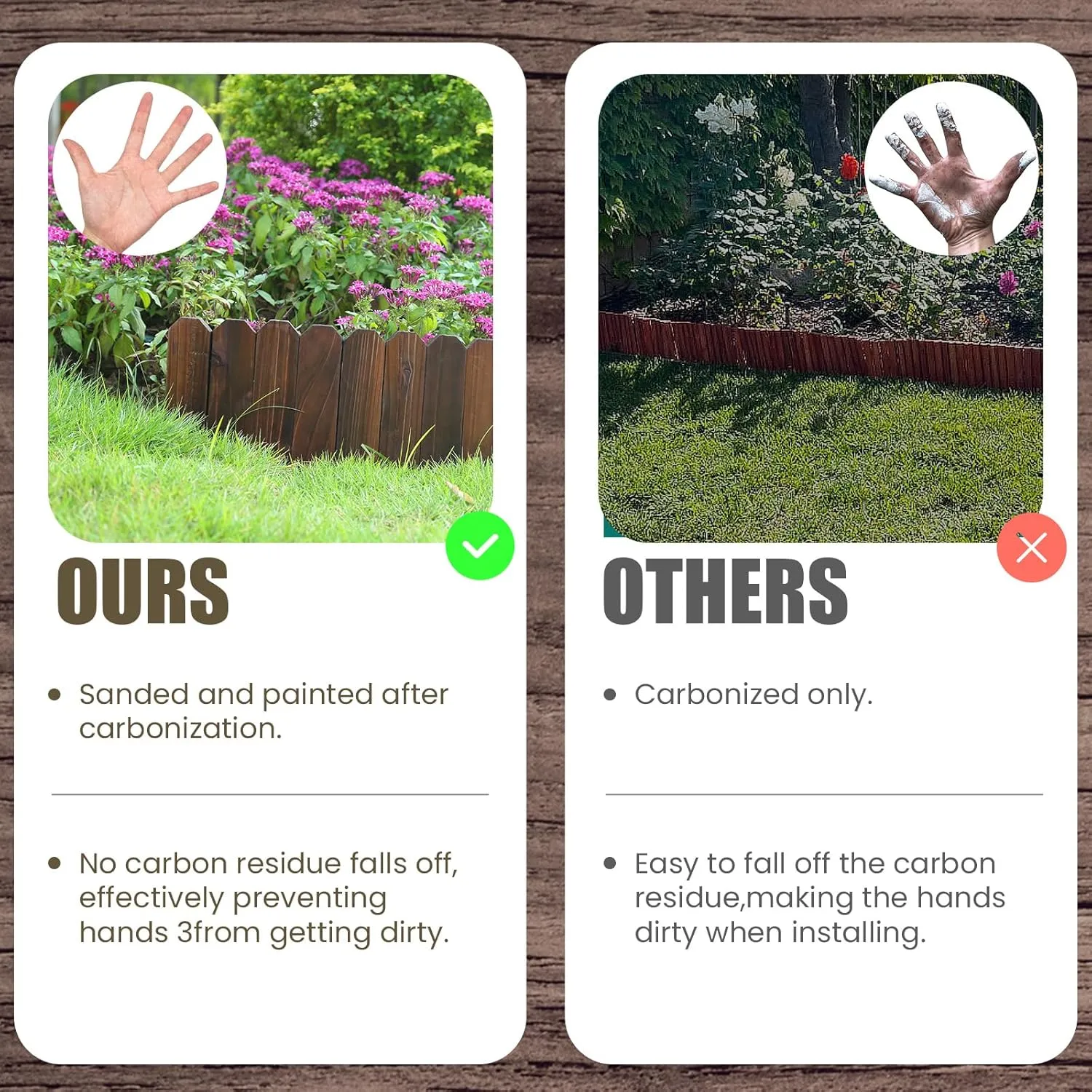 Wood Garden Fence Landscape Edging Yard Flower Bed Lawn Spring Garden Border Edge Wooden Flexible Picket Fence Outdoor DIY with 10 Butterfly Decor 9" H x 3.96 Ft L (2 Pack)