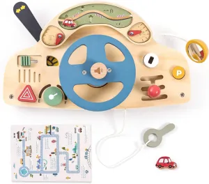 Wooden Montessori Busy Board for 1 2 3 4 Year Old, Steering Wheel Toy, Sensory Board Activity Board for Fine Motor Skills, Travel Busy Board Educational Sensory Toys for Baby, Toddlers