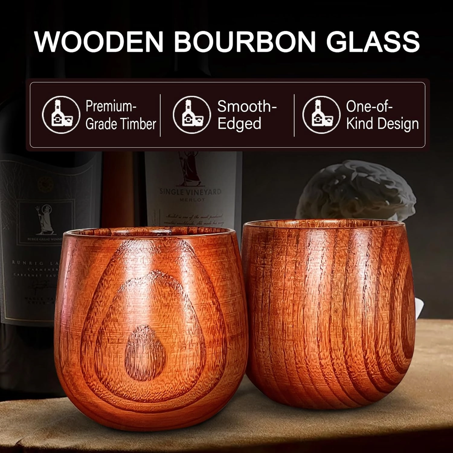 Wooden Bourbon Drinking Glass, Bourbon Gifts for Men - Wooden Old Fashioned Glasses Set Whiskey Tumbler | Birthday Whiskey Gifts for Men, Dad or Brother | Handcrafted Original Bourbon Tumbler