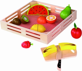 Wooden Cutting Fruit Play Set for Kids – Montessori Pretend Play Food with Tray, Knife & Chopping Board – Educational Kitchen Toy for Toddlers & Preschoolers