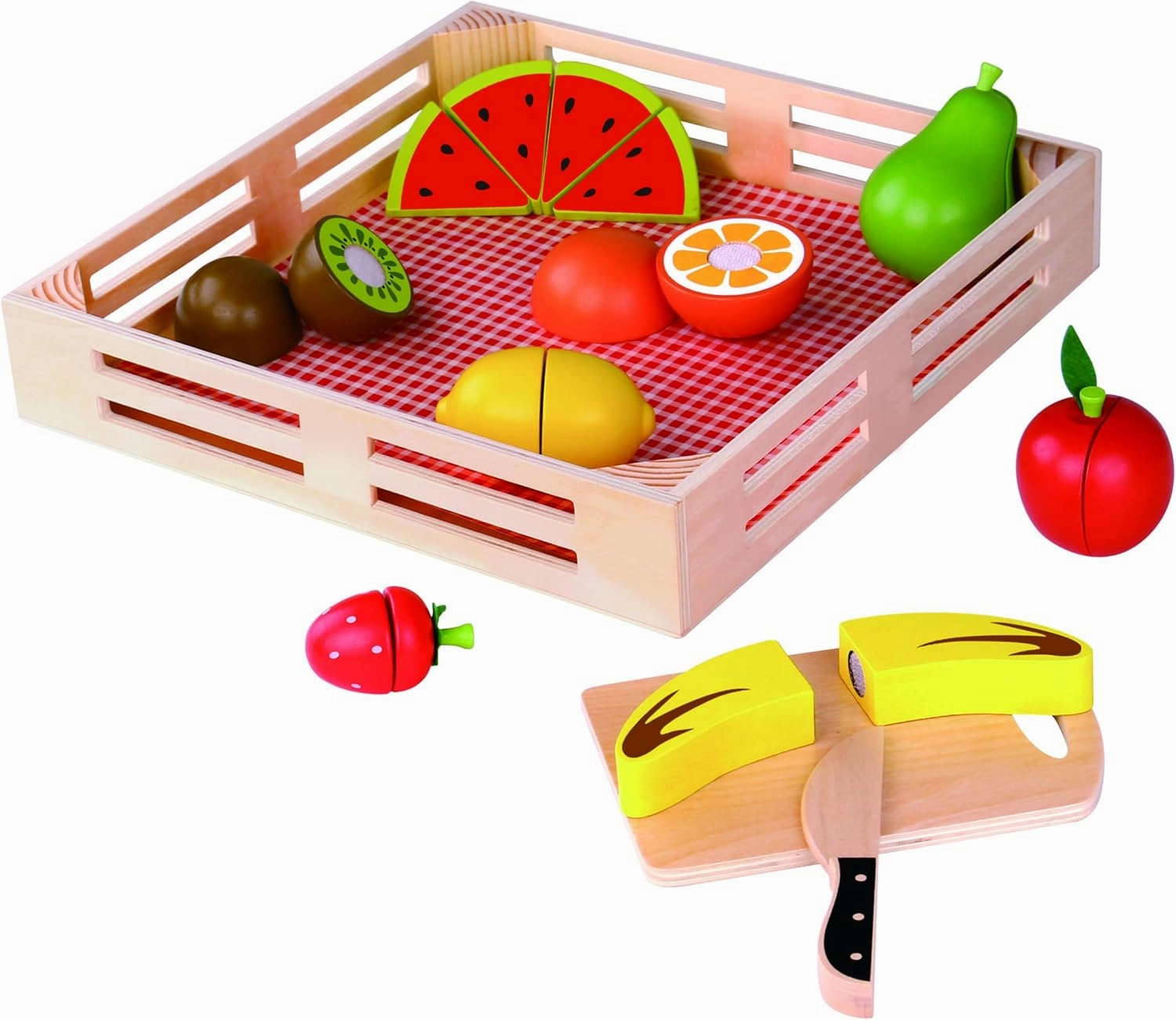 Wooden Cutting Fruit Play Set for Kids – Montessori Pretend Play Food with Tray, Knife & Chopping Board – Educational Kitchen Toy for Toddlers & Preschoolers