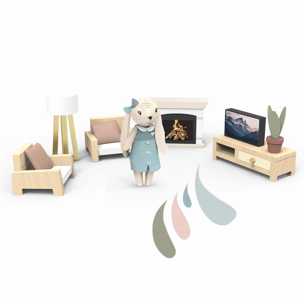 Wooden Dollhouse Living Room Set with Character – Multicolor | Unique Gifts, Gifts for Girls