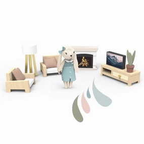 Wooden Dollhouse Living Room Set with Character – Multicolor | Unique Gifts, Gifts for Girls