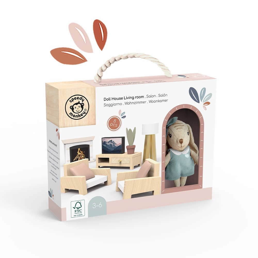Wooden Dollhouse Living Room Set with Character – Multicolor | Unique Gifts, Gifts for Girls