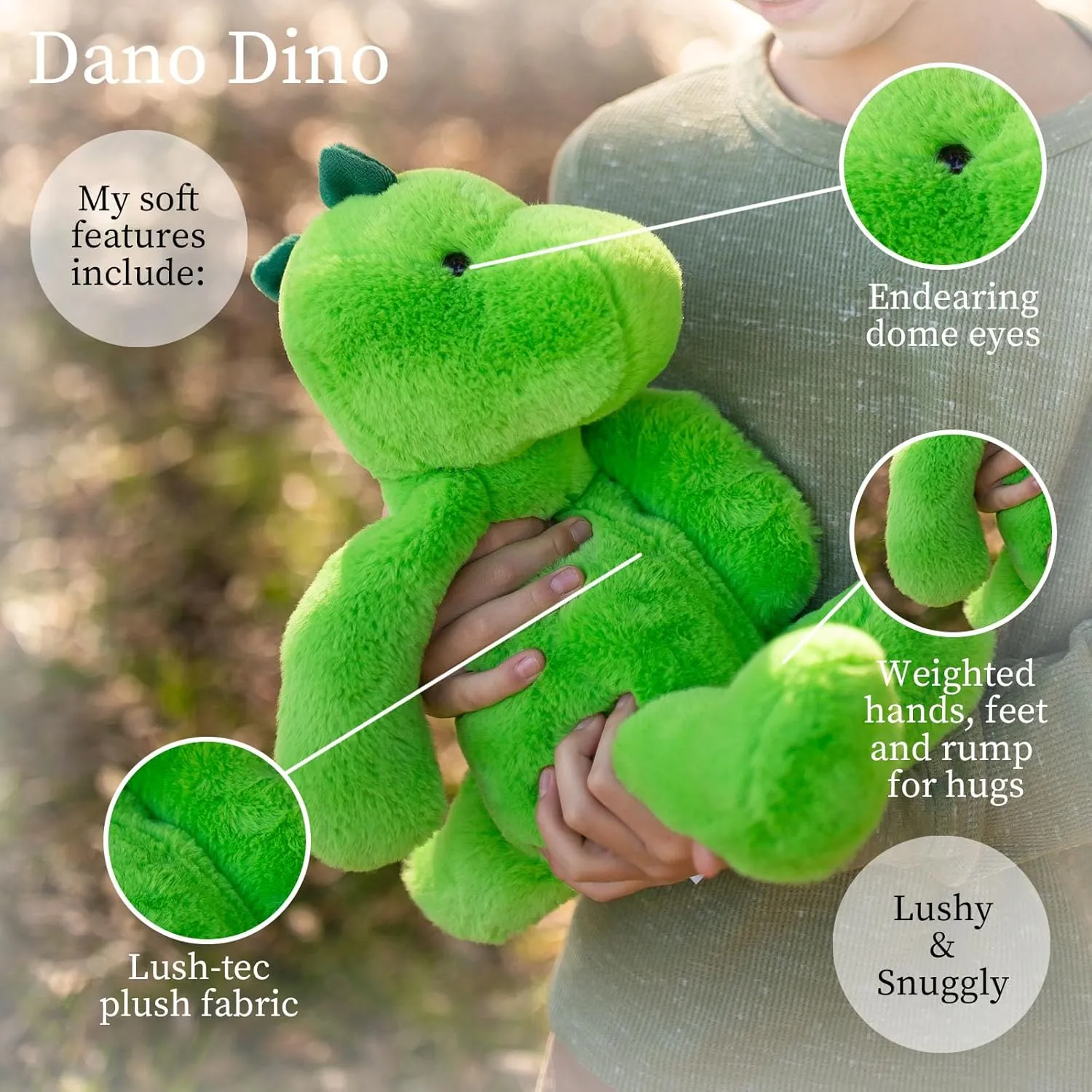 World's Softest Plush Green Dinosaur, Lushee, Large, 16" Stuffed Animal for Baby, Toddler, Kids, Adults - Dinosaur Plush Toy-Adorable Toy Made from Kid-Friendly, Quality Materials