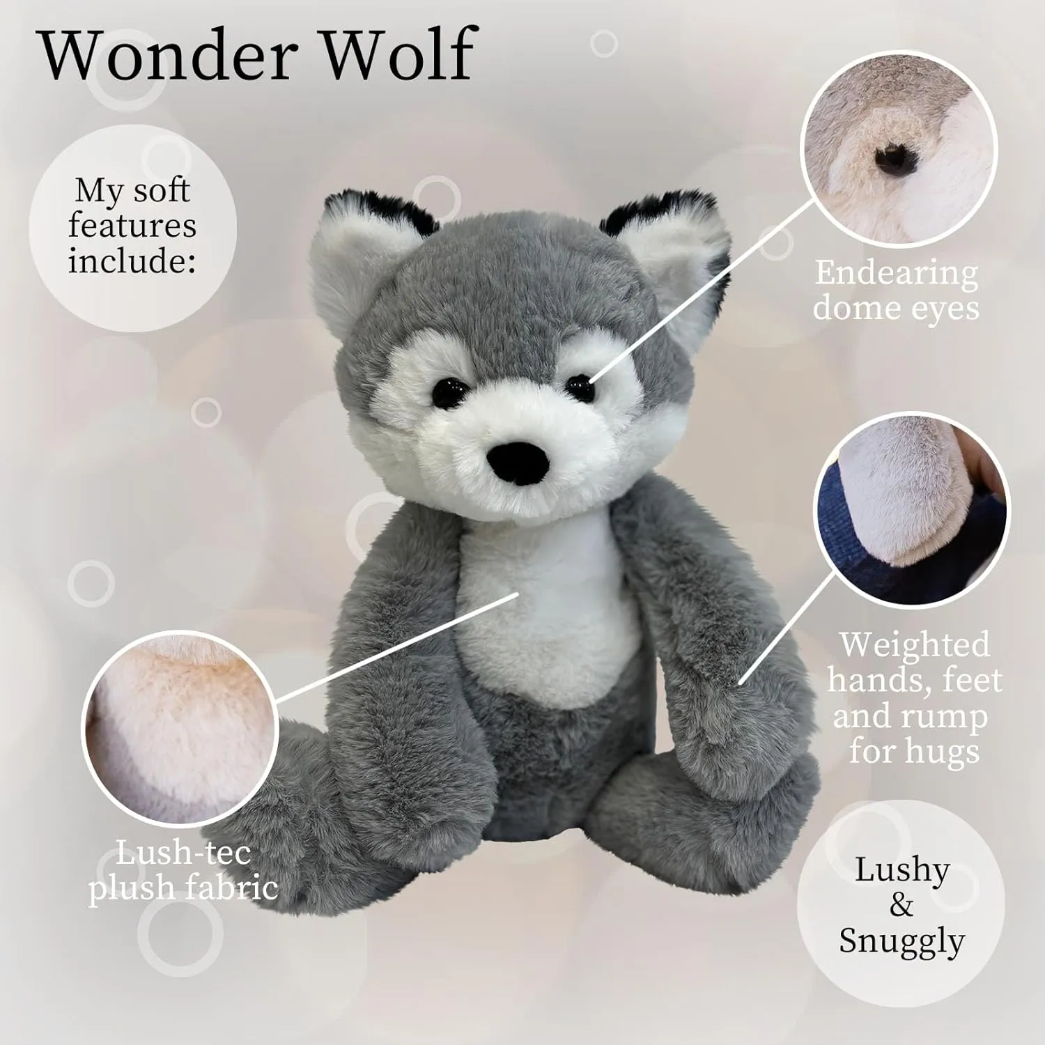 World's Softest Plush Wonder Wolf, Lushee, Large, 16" Stuffed Animal for Baby, Toddler, Kids, Adults, Wolf Plush Toy Soft, Huggable Wolf Adorable Toy Made from Kid-Friendly, Quality Materials