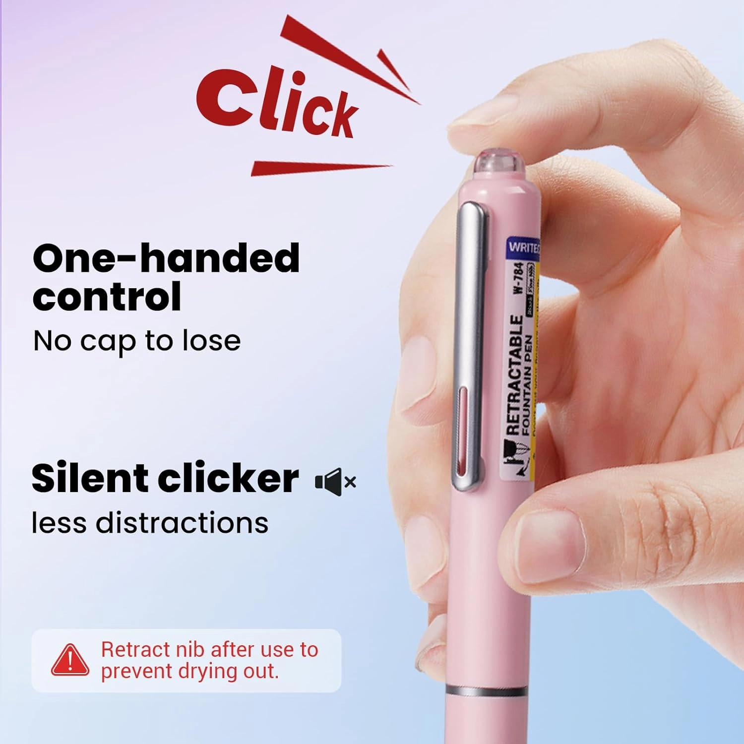 WRITECH Fountain Pen Black Ink: Retractable Fine Nib Pens Set Includes 5 Ink Cartridges Smooth Writing for Calligraphy Journaling Doodling Sketching Gift (Pink)