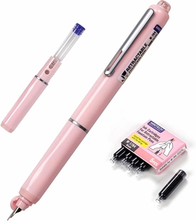WRITECH Fountain Pen Black Ink: Retractable Fine Nib Pens Set Includes 5 Ink Cartridges Smooth Writing for Calligraphy Journaling Doodling Sketching Gift (Pink)