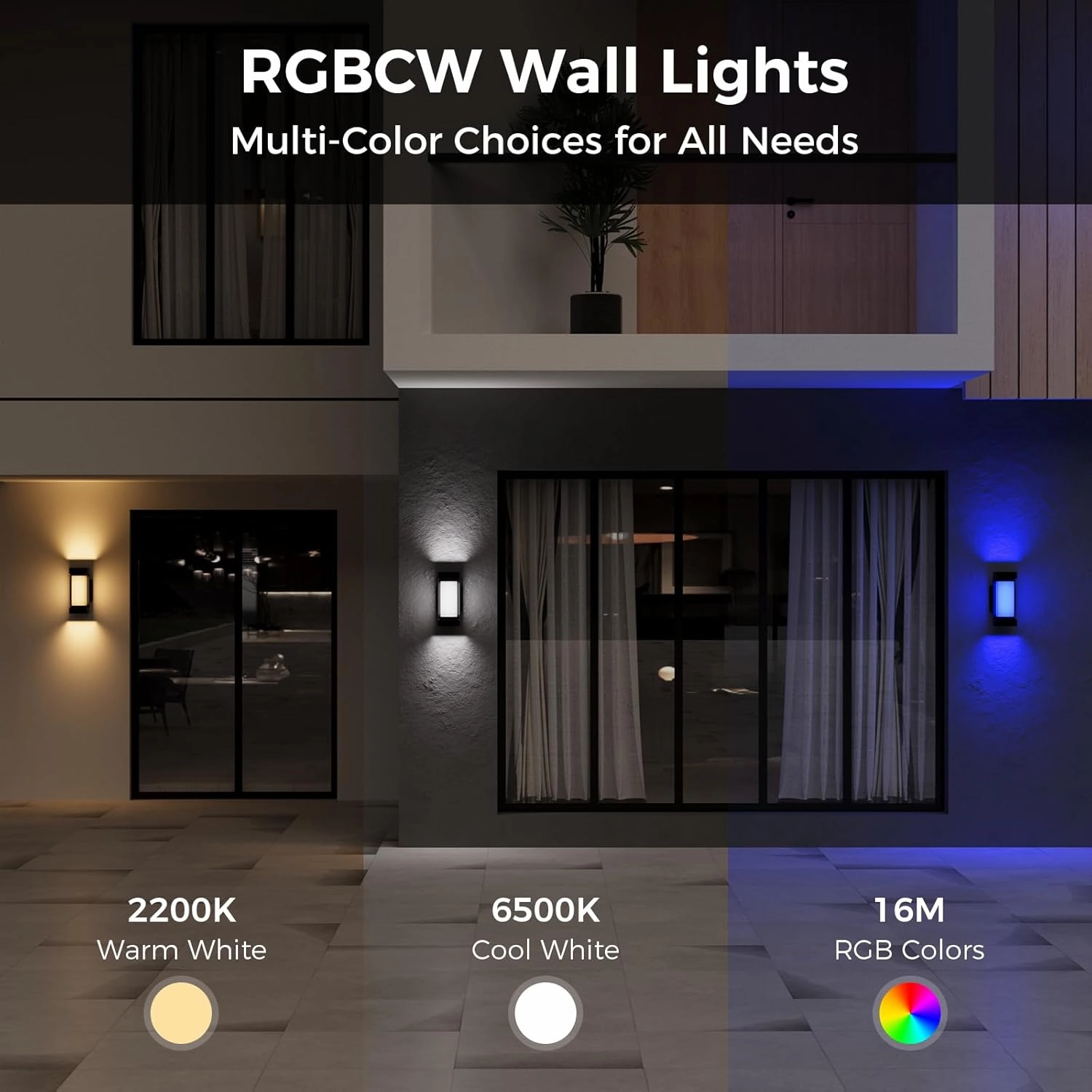 XMCOSY  Outdoor Wall Lights, 2100LM Smart LED Porch Lights Outdoor, RGBCW Exterior Lighting Sconce, Wi-Fi Control, Compatible with Alexa, IP65 Waterproof, 2 Pack