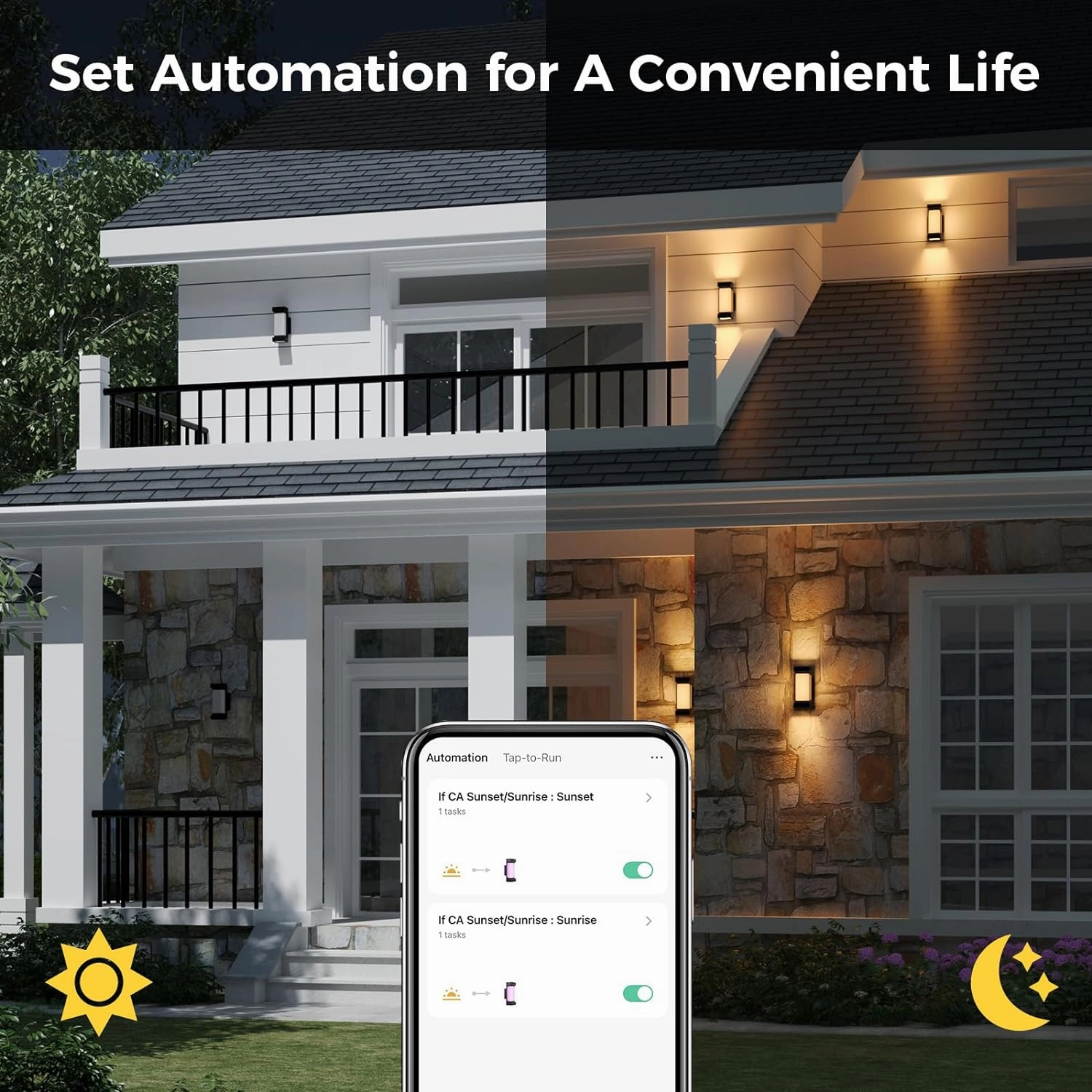 XMCOSY  Outdoor Wall Lights, 2100LM Smart LED Porch Lights Outdoor, RGBCW Exterior Lighting Sconce, Wi-Fi Control, Compatible with Alexa, IP65 Waterproof, 2 Pack