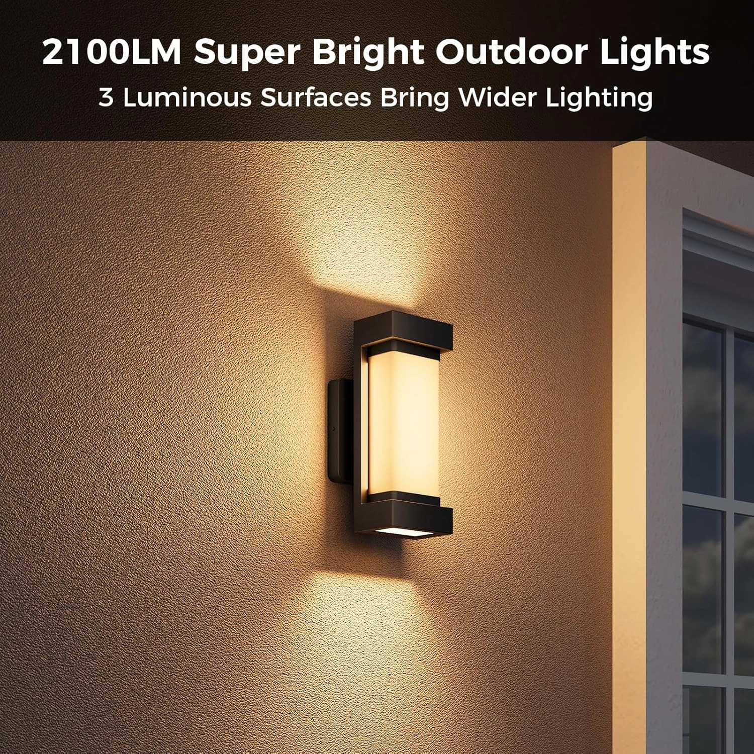 XMCOSY  Outdoor Wall Lights, 2100LM Smart LED Porch Lights Outdoor, RGBCW Exterior Lighting Sconce, Wi-Fi Control, Compatible with Alexa, IP65 Waterproof, 2 Pack