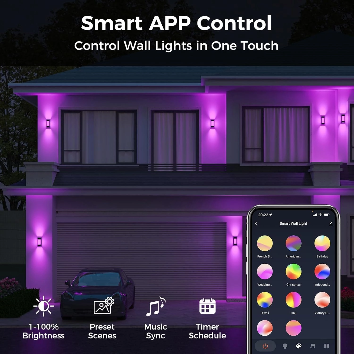 XMCOSY  Outdoor Wall Lights, 2100LM Smart LED Porch Lights Outdoor, RGBCW Exterior Lighting Sconce, Wi-Fi Control, Compatible with Alexa, IP65 Waterproof, 2 Pack