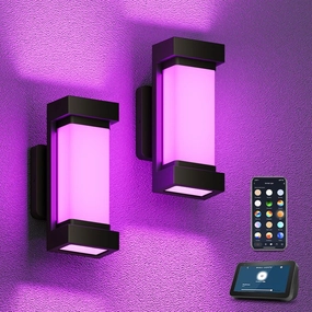 XMCOSY  Outdoor Wall Lights, 2100LM Smart LED Porch Lights Outdoor, RGBCW Exterior Lighting Sconce, Wi-Fi Control, Compatible with Alexa, IP65 Waterproof, 2 Pack