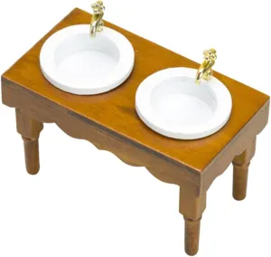 Yardwe 1:12 Scale Dollhouse Bathroom Furniture, Miniature Double Wash Basin Sink, Light Brown Wooden Simulation Washbasin for Dollhouse Decoration and Play