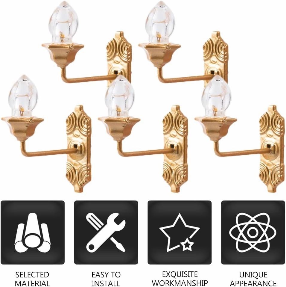 Yardwe Vintage DIY Dollhouse 1 12 Dollhouse Miniature LED Wall Light Lamp 5pcs Dollhouse LED Wall Sconces 1: 12 Scale Wall Lamp Mini Wall Lamp Models