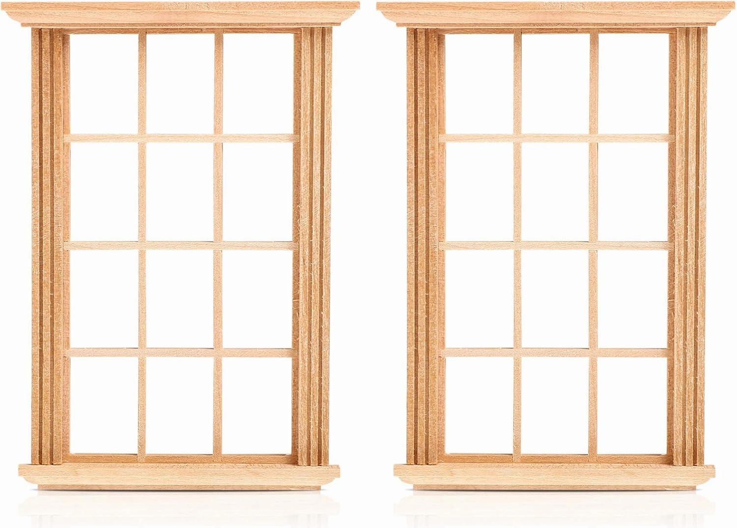 YARNOW 8 Pcs Mini Dollhouse Windows 1/12 Scale - Wooden Window Frames for Crafts DIY Doll House Decoration - Miniature Dollhouse Furniture Accessories