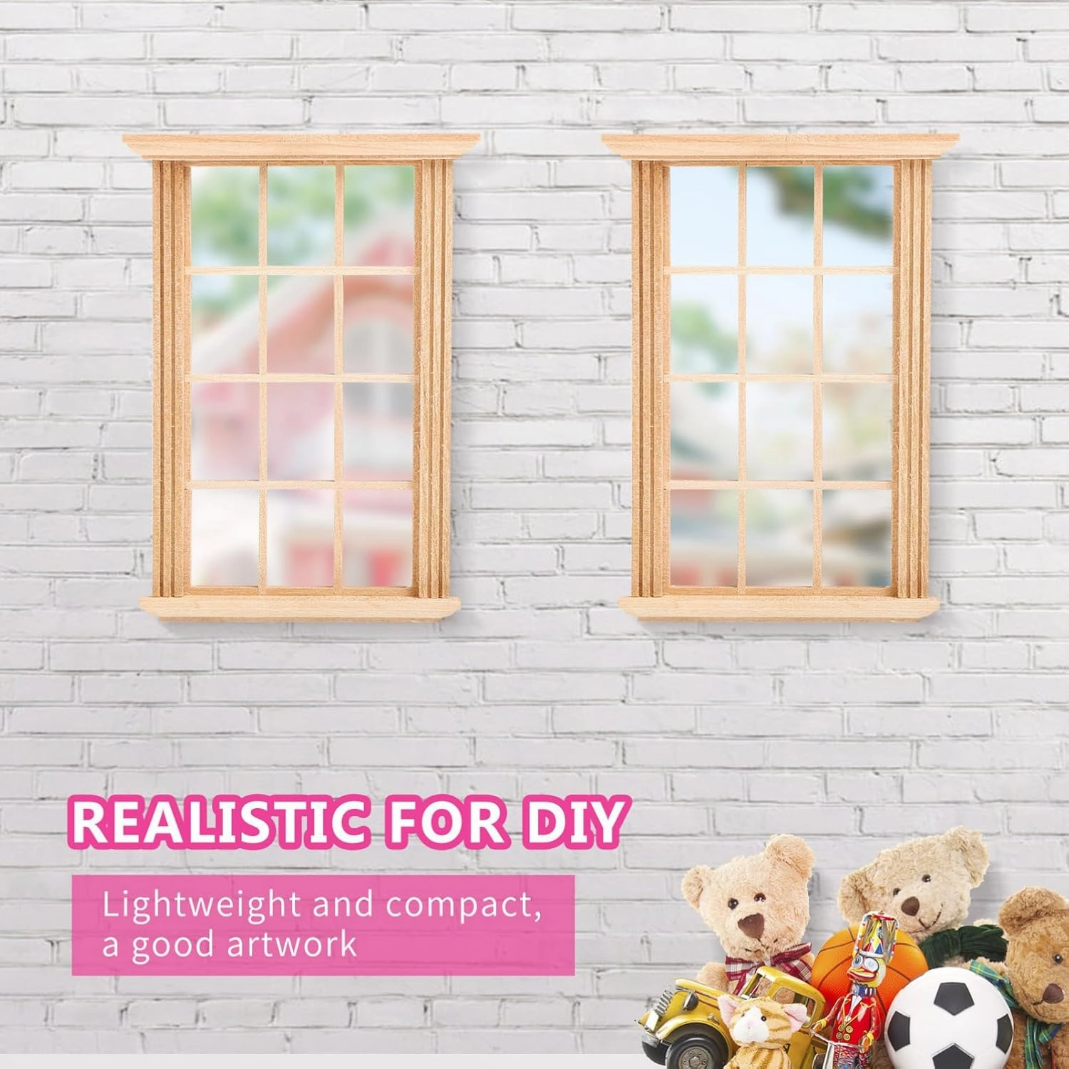 YARNOW 8 Pcs Mini Dollhouse Windows 1/12 Scale - Wooden Window Frames for Crafts DIY Doll House Decoration - Miniature Dollhouse Furniture Accessories