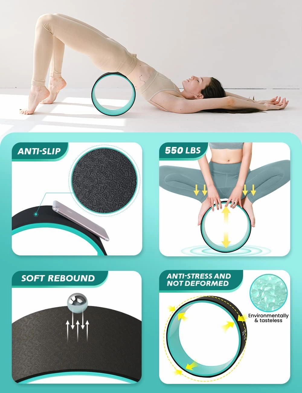 Yoga Wheel Set of 3, Back Roller for Back Pain Relief, Stretching, Multifunctional Back Wheel Improve Flexibility, Strength & Backbends, Deep Tissue Massage, Size 13"/10.5"/6.5''