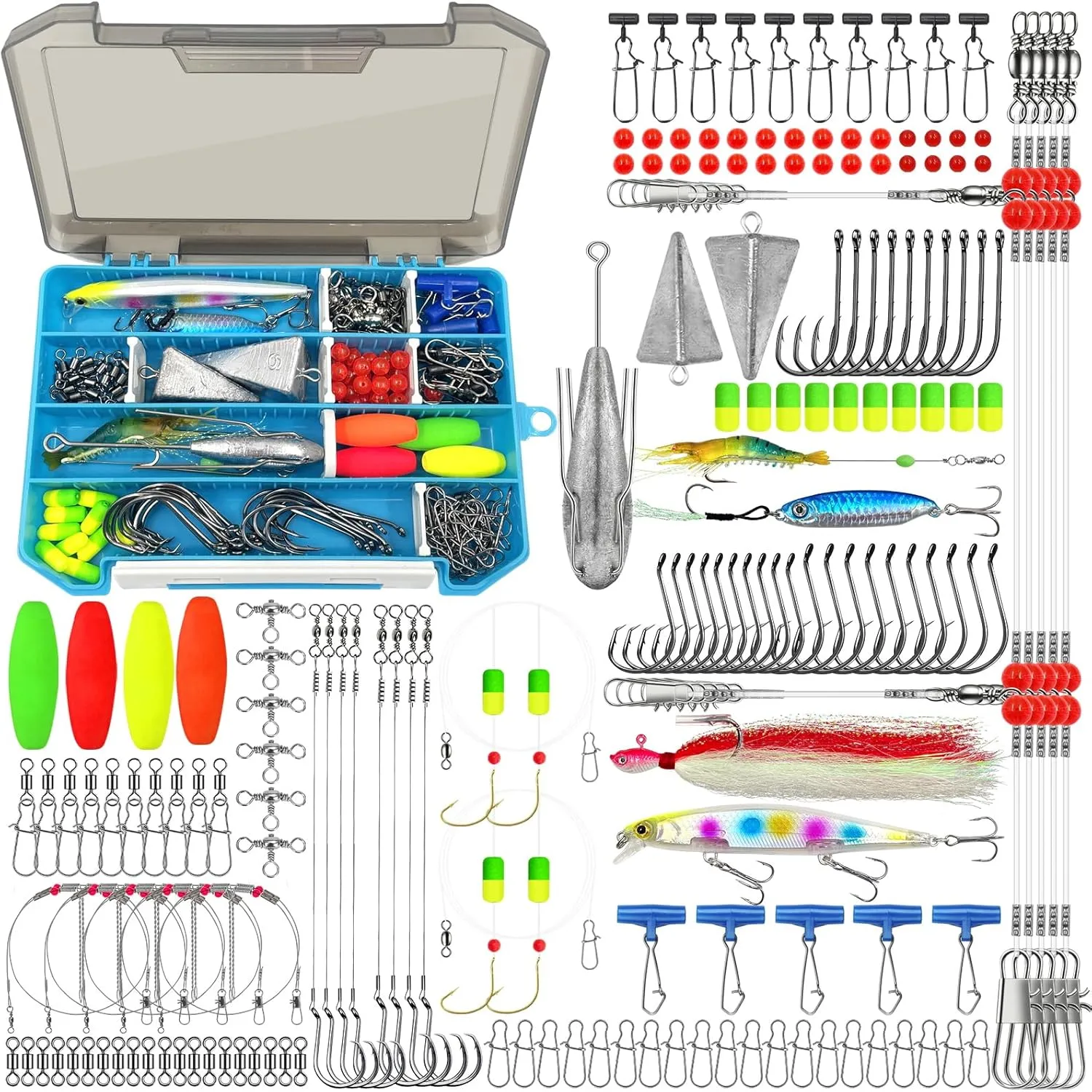 YOTO Surf Fishing Tackle Kit - 170pcs: Complete Ocean Saltwater Gear with Pompano Rig, Lures, Sinkers, Hooks, Swivels, and Accessories for Surf, Casting Fishing Techniques