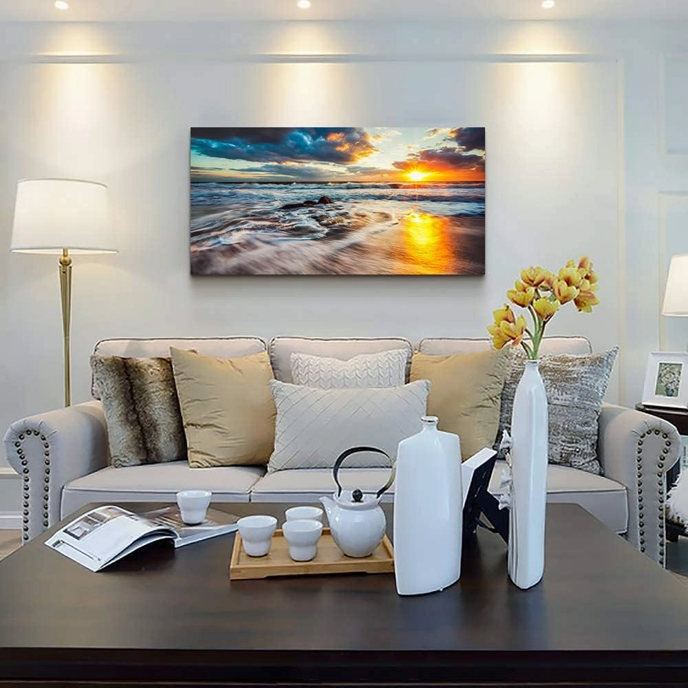 Yxbhhym-Beach Decor Ocean Canvas Wall Art Bedroom Sunset Seascape Pictures Sunrise Painting Poster Sea Waves Print scenery Wall Decoration Framed Ocean Artwork for Wall Art living Room Décor
