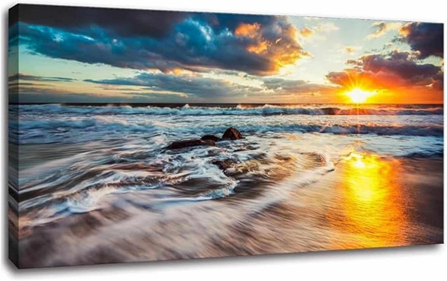 Yxbhhym-Beach Decor Ocean Canvas Wall Art Bedroom Sunset Seascape Pictures Sunrise Painting Poster Sea Waves Print scenery Wall Decoration Framed Ocean Artwork for Wall Art living Room Décor