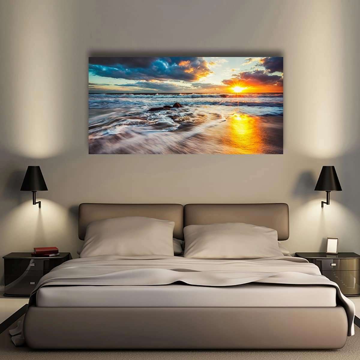 Yxbhhym-Beach Decor Ocean Canvas Wall Art Bedroom Sunset Seascape Pictures Sunrise Painting Poster Sea Waves Print scenery Wall Decoration Framed Ocean Artwork for Wall Art living Room Décor