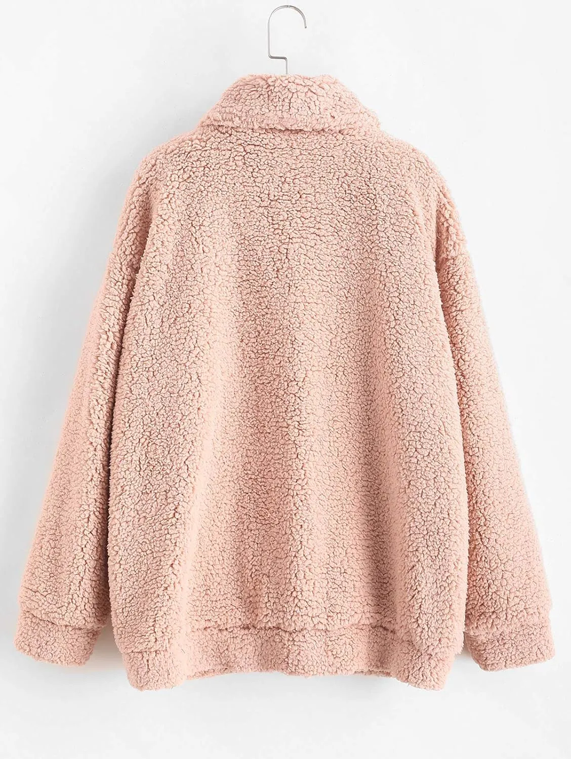 ZAFUL Women's Fluffy Jacket Hooded Shearling Cardigan Faux Fur Zip Up Fleece Cropped Sweatshirts Teddy Coat