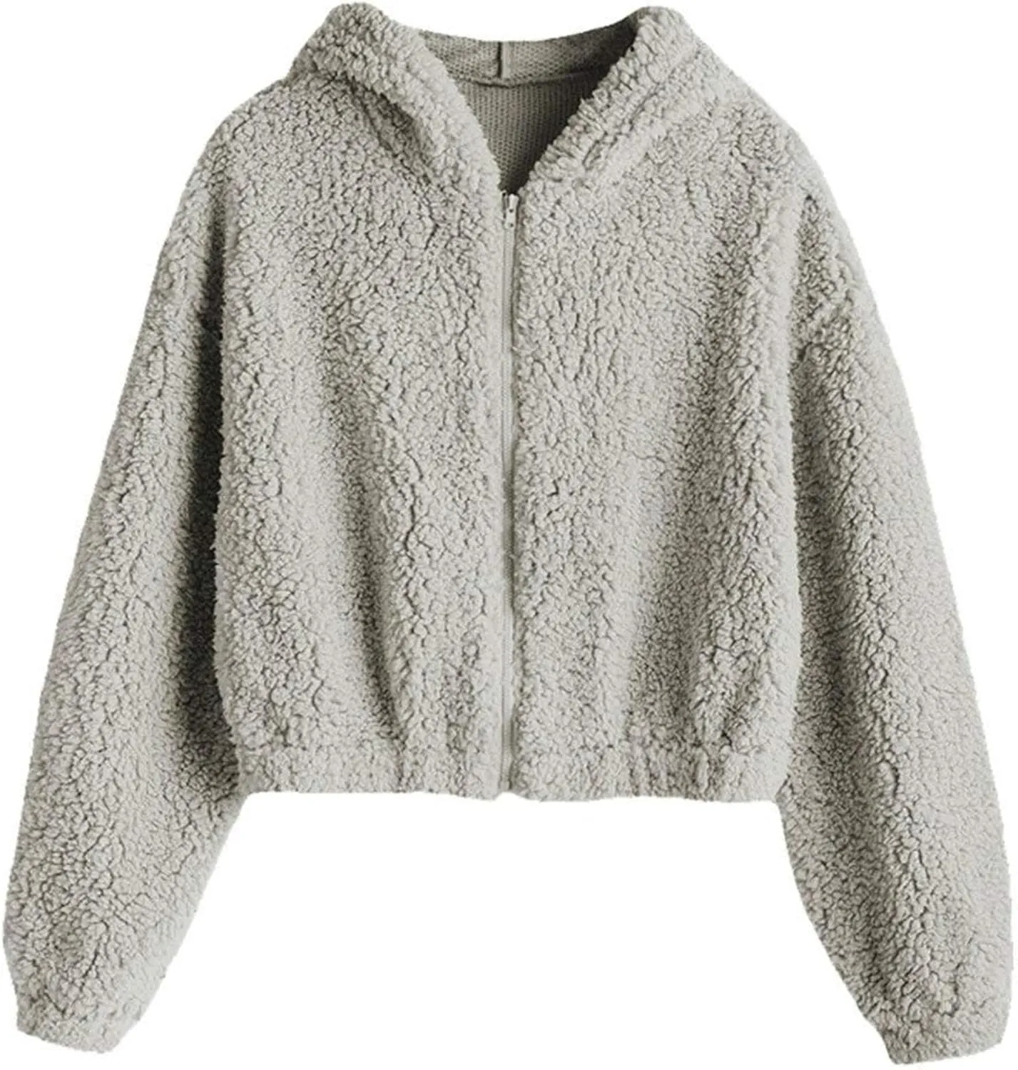 ZAFUL Women's Hooded Zip Up Faux Shearling Fluffy Teddy Jacket Coat
