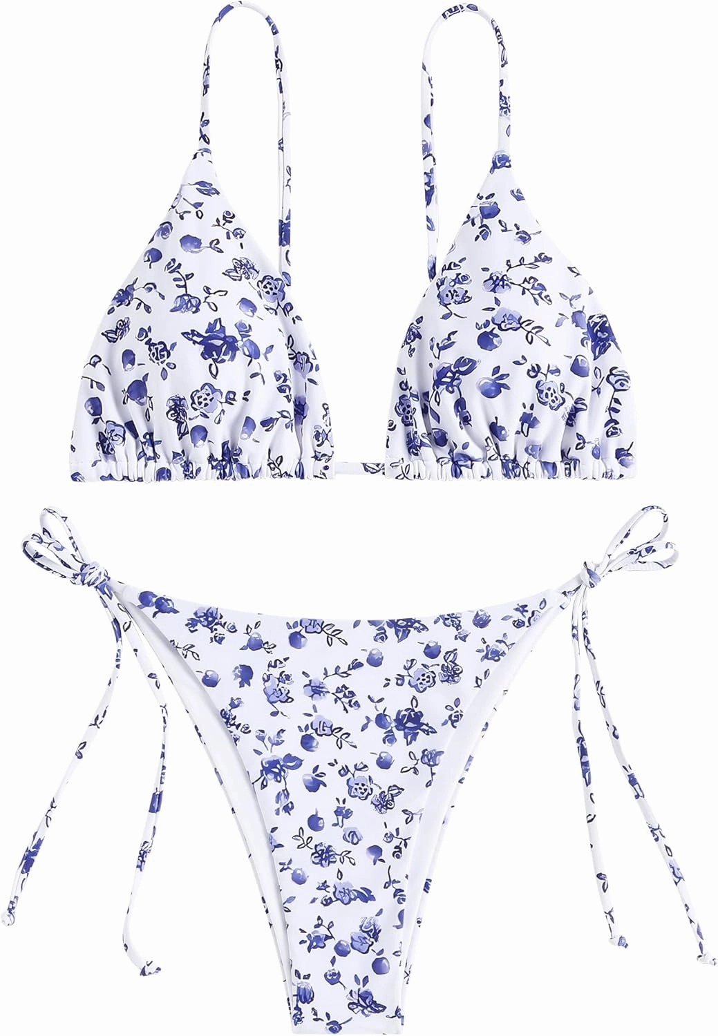 ZAFUL Women's Sexy Triangle Bikini Set Cami String Swimwear Texture High Cut Thong Swimsuit Cheeky Two Piece Bathing Suit