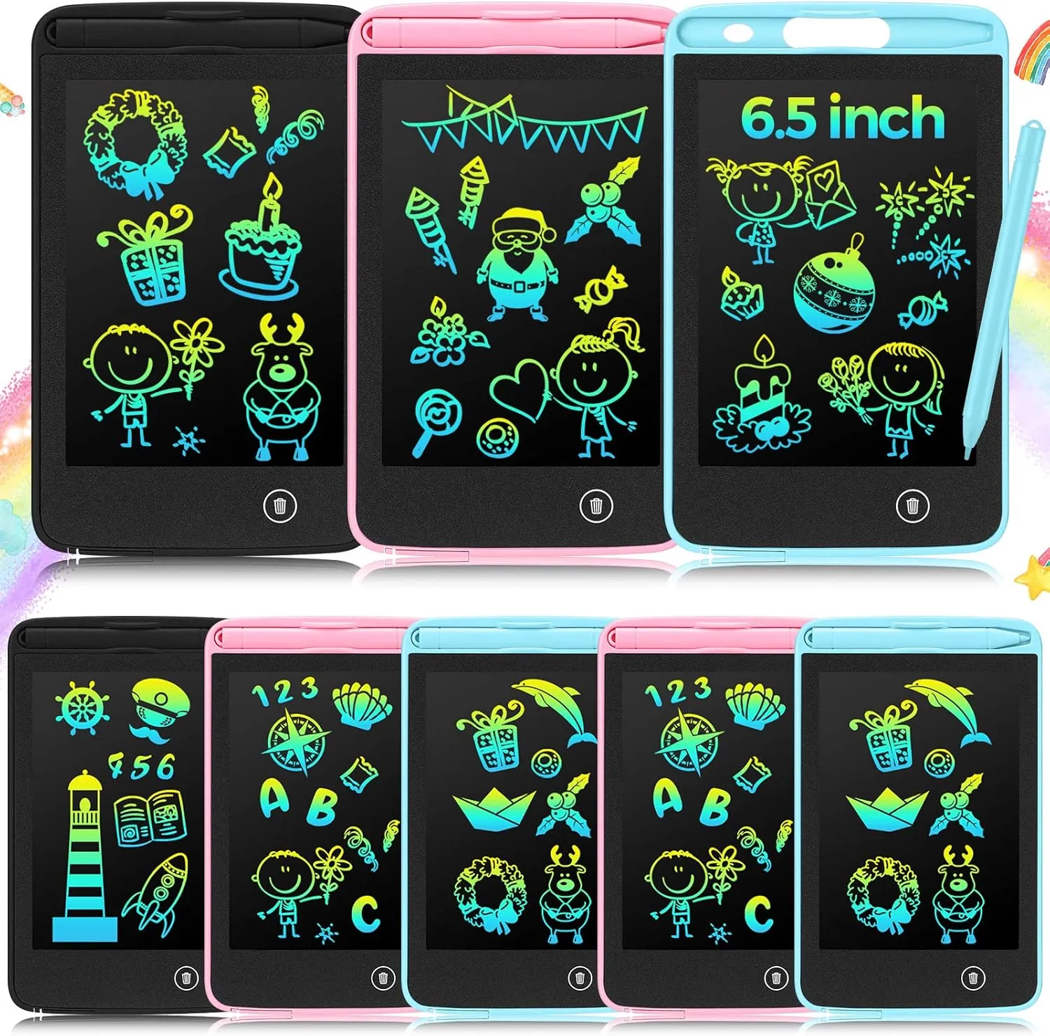 Zhehao 8 Pcs LCD Writing Tablet 6.5 Inch Colorful Drawing Board Educational Kids Doodle Pad for Aged 3-6 Girls Boys Office Gifts(Black, Pink, Blue)